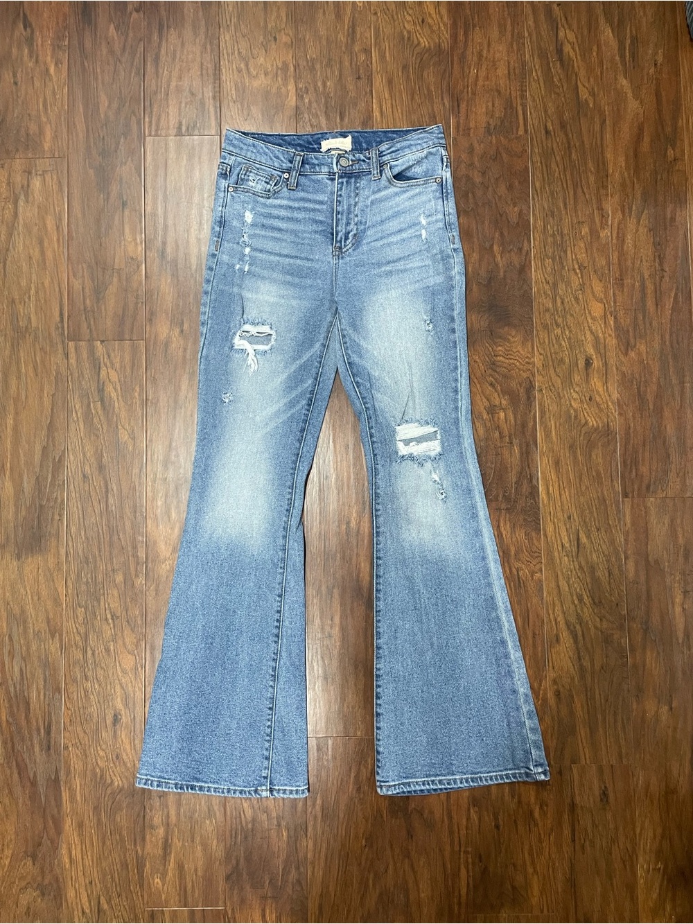Altar’d State Light Wash Distressed Flare Jeans